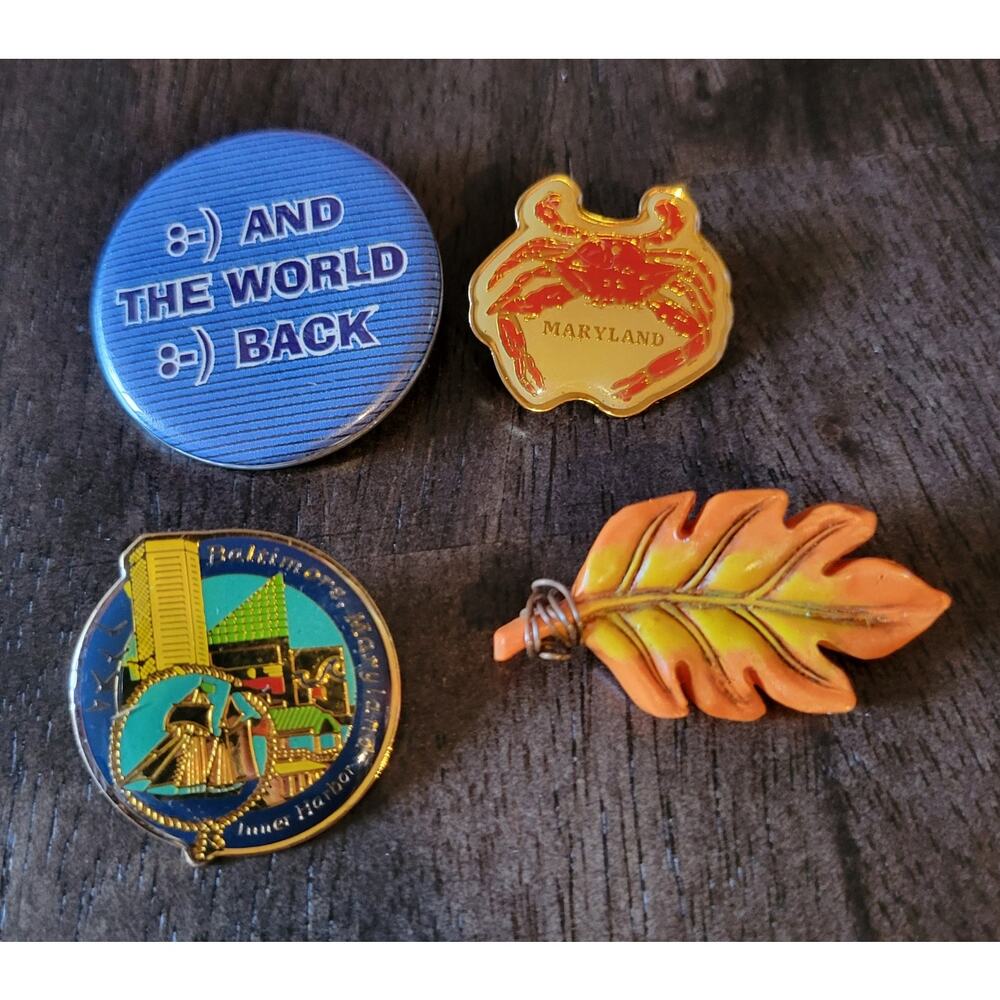 LOT OF 4 VINTAGE Baltimore Maryland Themed Travel Pins Pinback